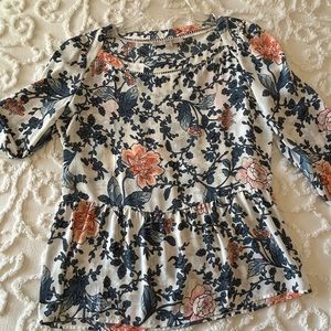Loft 3/4 sleeve, flounce bottom, pretty print, size S